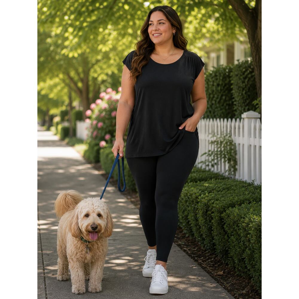 Athleta Black Getaway Tee Womens 3X Plus Size Ruched Shoulder Stretch Top